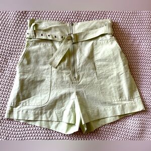 New Elodie Casual Shorts Mint Green High Waist Belted Zip Cuffed S 100% Linen